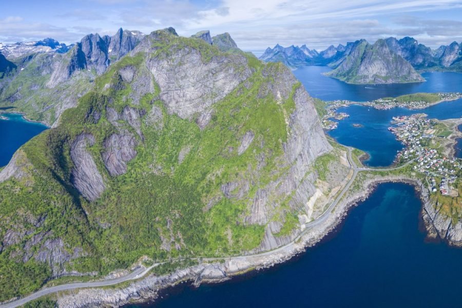 Aerial view of Lofoten Island during a 3 nights 4 days Lofoten tour package.