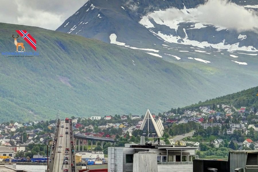 Aerial view of Tromsø cityscape.